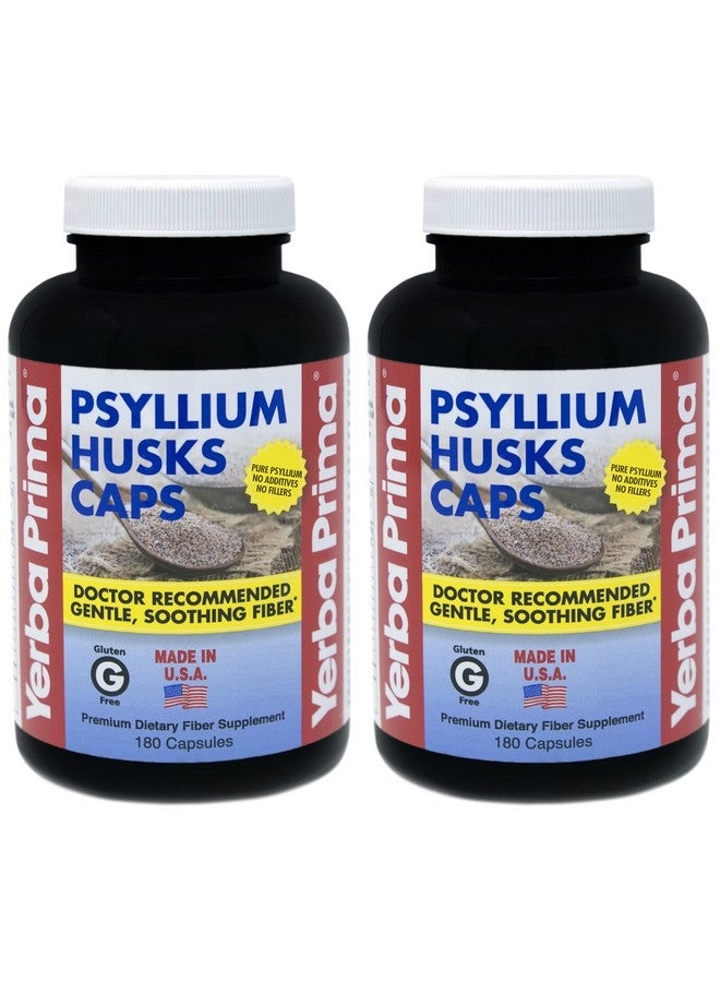 Yerba Prima Psyllium Husk Caps 180 Capsules Pack Of 2 Easy To Swallow Fiber Supplement Colon Cleanse Gut Health Nongmo Gluten Free - Image 1