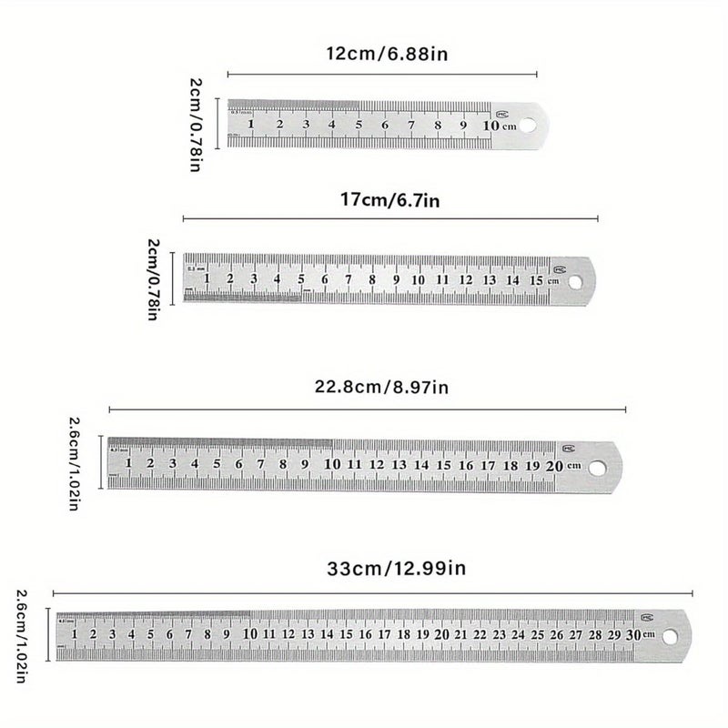 12 Pcs Stainless Steel Ruler Double Sided 4 6 8 12 Inch 3 Each Size - Image 4