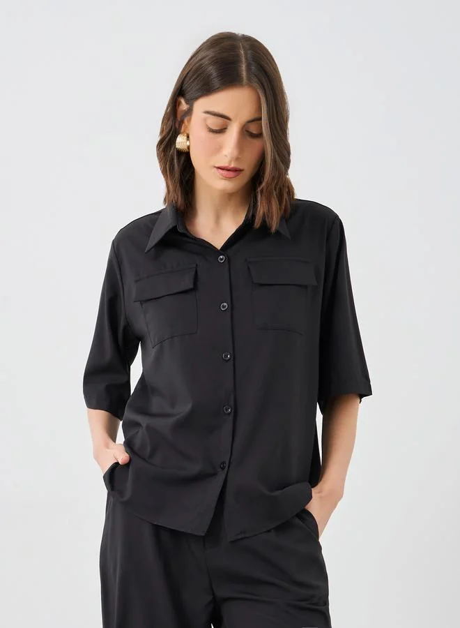 Take Two Take Two Solid Pocket Short Sleeve Shirt and Pants Co-Ords
