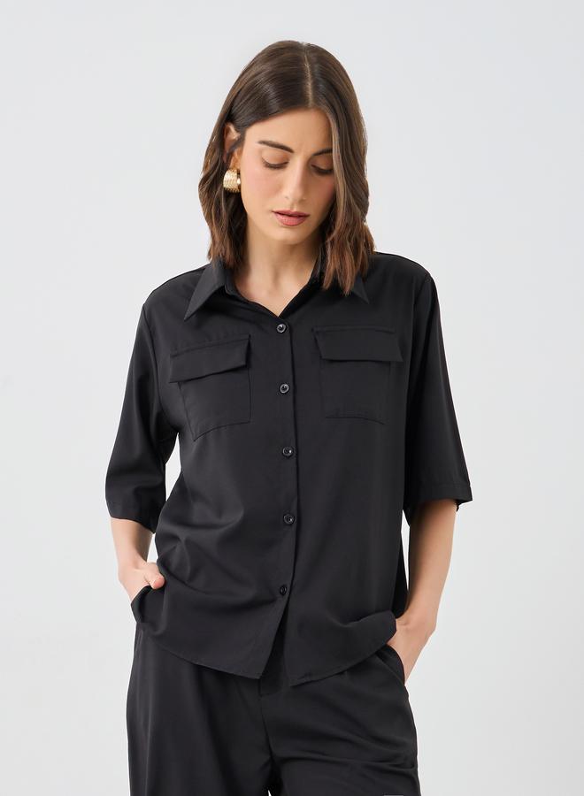 Take Two Styli Solid Pocket Short Sleeve Shirt and Pants Co-Ords - Image 2