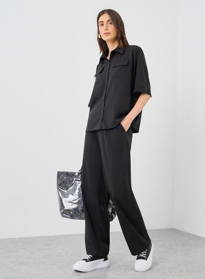 Take Two Styli Solid Pocket Short Sleeve Shirt and Pants Co-Ords - Image 1