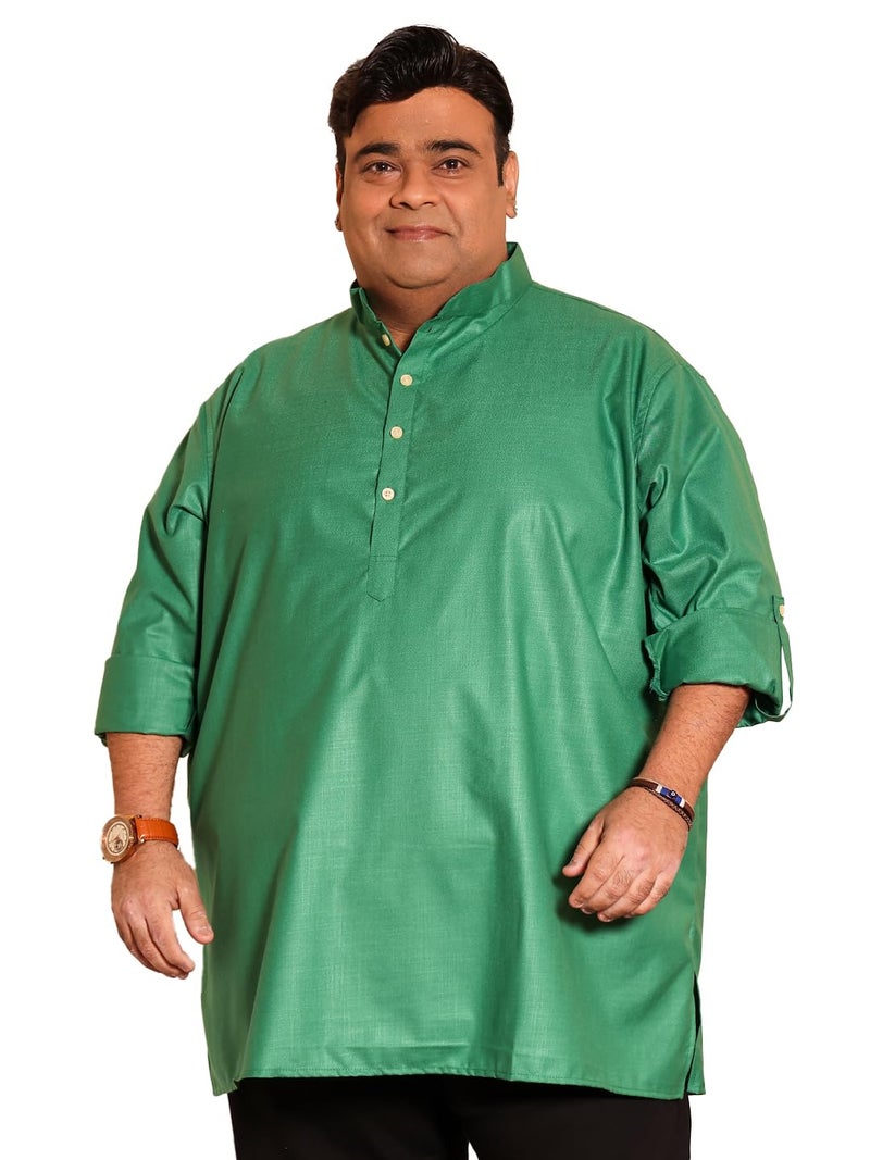 Bigbanana Plus Size Men's Regular Fit Solid Short Kurta (Pollan-Green,Green,4XL) - Image 1