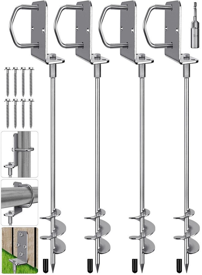 Insaga Multi-Purpose Ground Anchors Screw in, Wider Spiral Earth Anchors, Fully Welded Mobile Home Anchors for Trampolines, Swing Sets, Carports and More, 18'' Set of 4 - Image 1