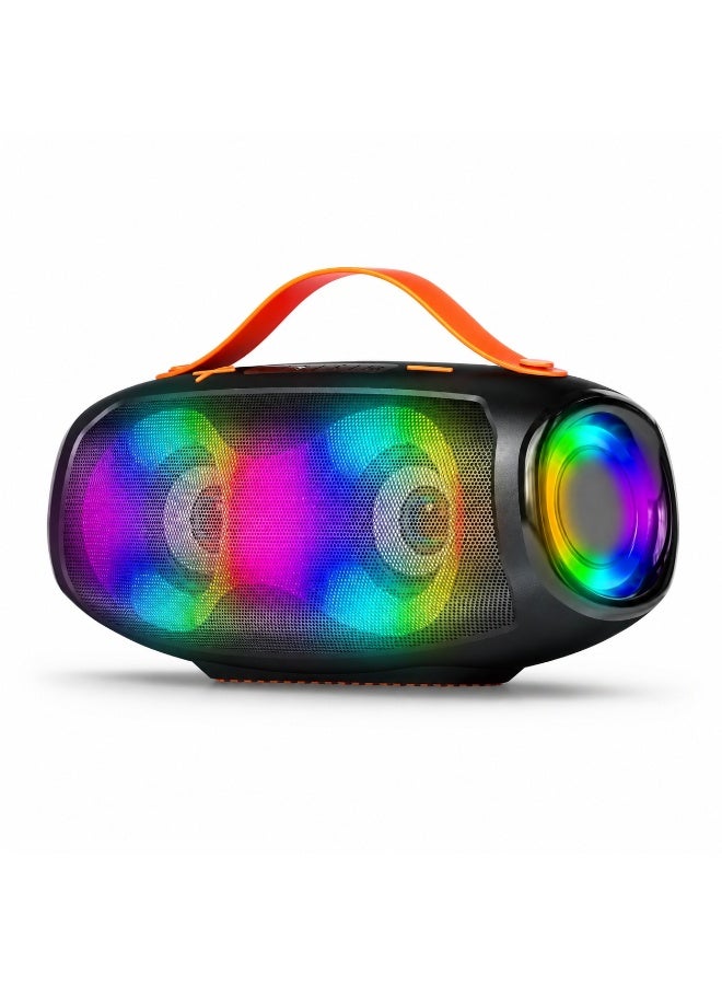 M96 Portable Outdoor RGB Bluetooth Speaker 16W Dual Speakers, 2400mAh Rechargeable Battery, Wireless Stereo Sound, Waterproof & Dustproof Build, Carry Handle, USB/TF Card Support - Black/Orange