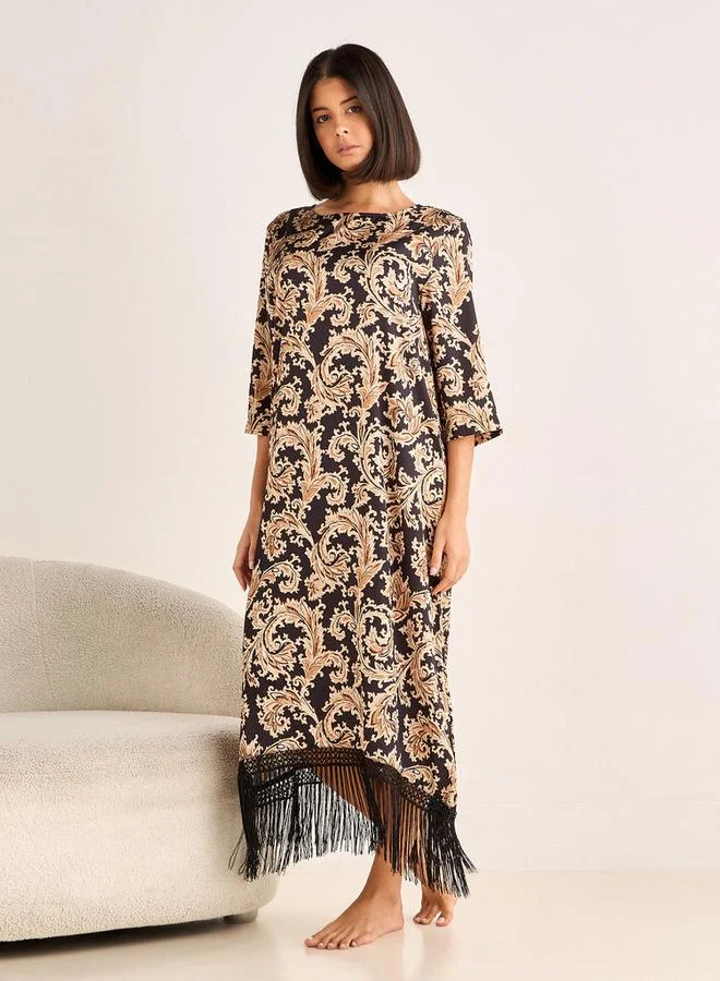 Splash FAV Night Gown 3/4 Sleeve Printed Satin