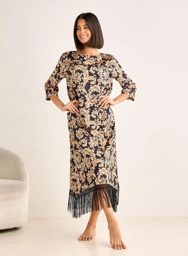 Splash FAV Night Gown 3/4 Sleeve Printed Satin