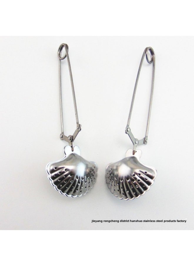 Generic - Stainless Steel Heart-shaped Tea Ball Strainer Five-star Tea Leach Bag Kitchen Utensils Infuser Clip-Color:Shell With Tea Ball - Image 1