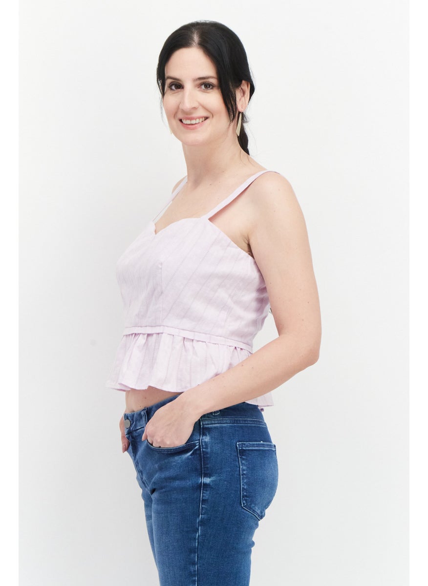 Aqua - Women Sweetheart Neck Sleeveless Textured Top, Lilac - Image 1