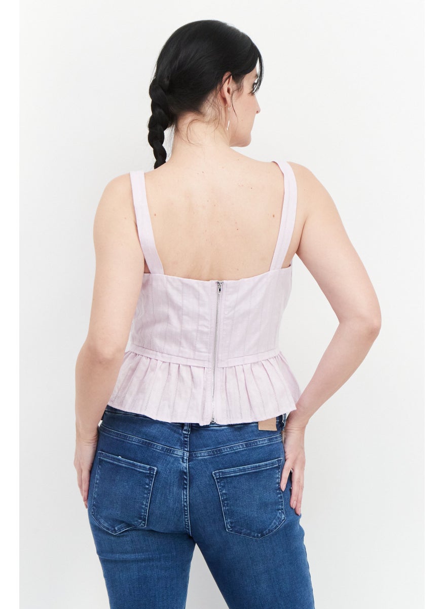 Aqua - Women Sweetheart Neck Sleeveless Textured Top, Lilac - Image 1