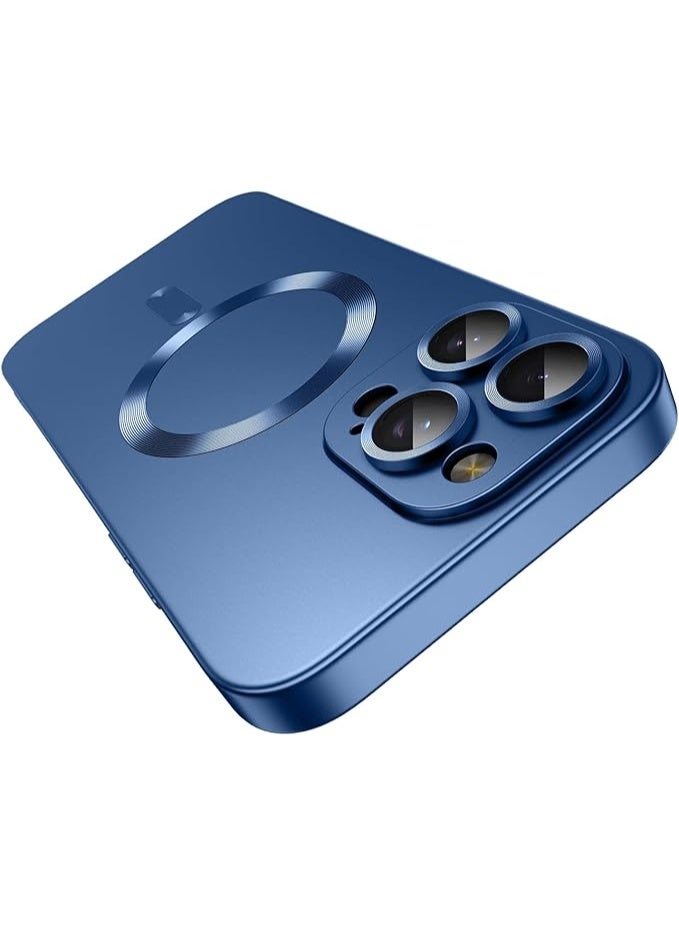 جراب مغناطيسي متوافق مع iPhone 12 Pro Max [متوافق مع MagSafe] [واقي عدسة الكاميرا المدمج] جراب هاتف رفيع ناعم من السيليكون مقاوم للصدمات لامع معدني (أزرق) - Image 1