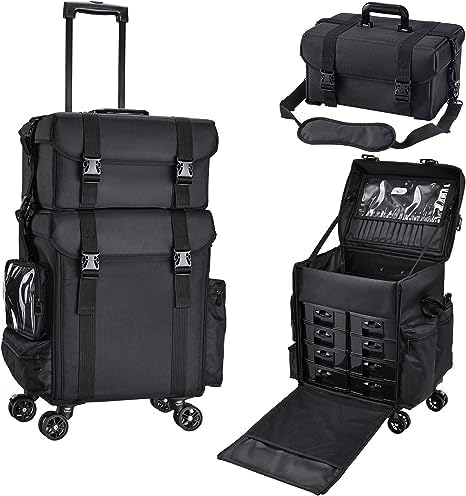 practicalws Professional Vanity for Multi Function Artist Rolling Trolley Makeup Beauty Train Case Cosmetic OrganizerBlack - Image 1