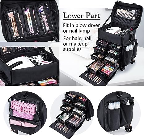 practicalws Professional Vanity for Multi Function Artist Rolling Trolley Makeup Beauty Train Case Cosmetic OrganizerBlack - Image 5