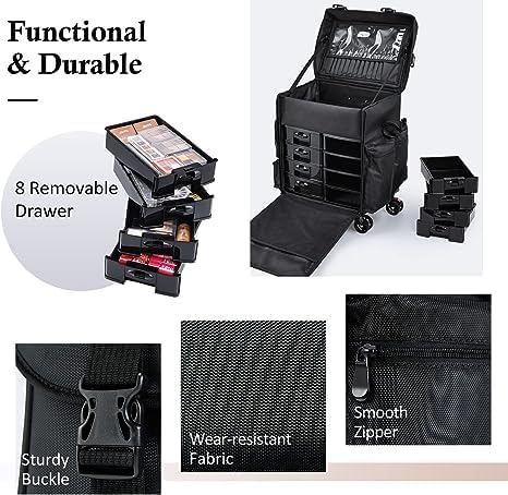 practicalws Professional Vanity for Multi Function Artist Rolling Trolley Makeup Beauty Train Case Cosmetic OrganizerBlack - Image 3