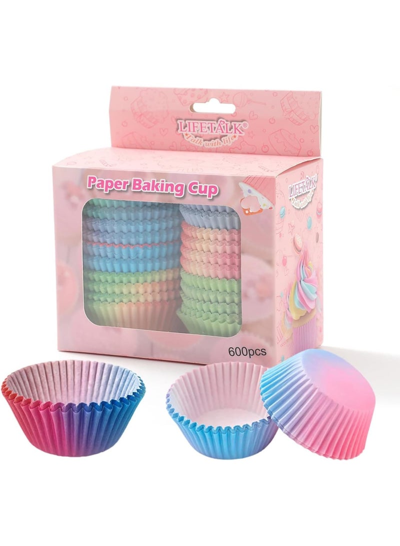 SYOSI Cupcake Baking Cups, 600 Pcs Greaseproof Paper Cupcake Cases in 6 Colors for Muffins Cupcakes and Desserts, Ideal for Birthday Parties Weddings Home Events (3 * 5 * 7cm) - Image 1