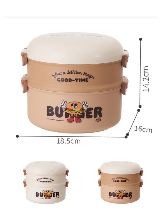 Double‑Layer Round Kids Bento Box, Leak‑Proof Portable Lunch Container With Spoon For School Picnic Travel（6886-White） - Image 2