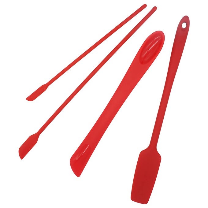 MINI THIN SILICONE SLIM SPATULA SPOON SETSMALL JAR LONG HANDLE SKINNY MAKEUP SPATULAS TINY SCRAPER TOOLSLENDER NARROW CAN BOTTLE FLEXIBLE DUALUSE KITCHEN GADGETS RED L 118 X W 31 INCH