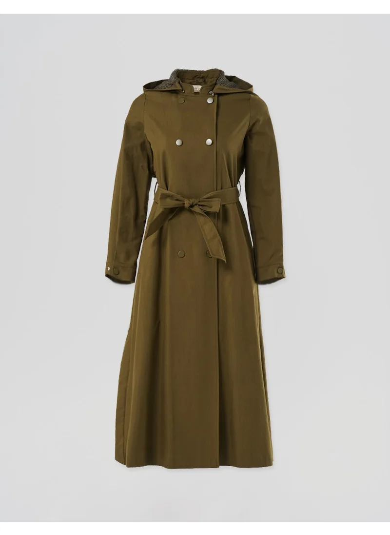 Kayra Belted Long Trench Coat Khaki