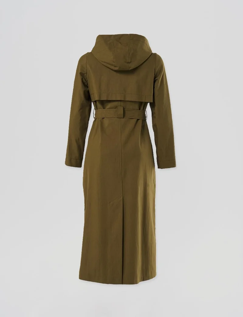 Kayra Belted Long Trench Coat Khaki