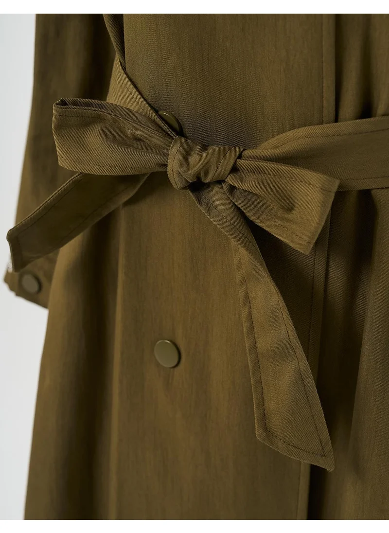 Kayra Belted Long Trench Coat Khaki