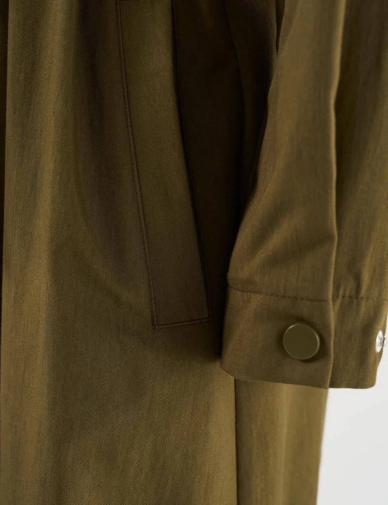 Kayra Belted Long Trench Coat Khaki