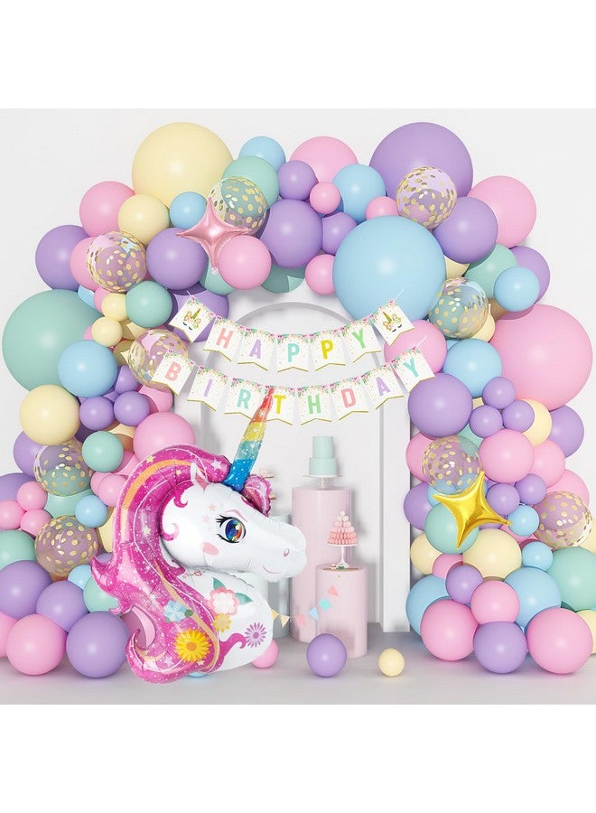 Ouddy Unicorn Balloons Arch Garland Kit 146Pcs Rainbow 40" Unicorn Balloon Pastel Pink Purple Blue Confetti Balloons Happy Birthday Banner For Ice Cream Baby Shower Unicorn Birthday Party Decorations - Image 1