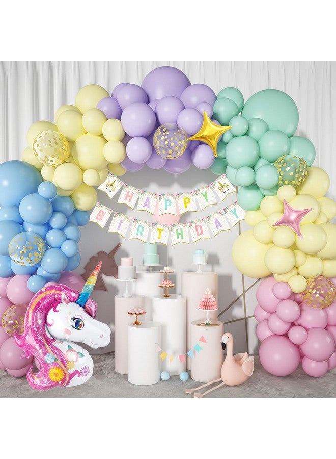 Ouddy Unicorn Balloons Arch Garland Kit 146Pcs Rainbow 40" Unicorn Balloon Pastel Pink Purple Blue Confetti Balloons Happy Birthday Banner For Ice Cream Baby Shower Unicorn Birthday Party Decorations - Image 3