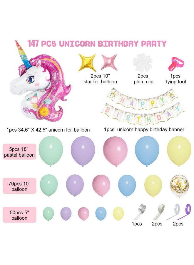 Ouddy Unicorn Balloons Arch Garland Kit 146Pcs Rainbow 40" Unicorn Balloon Pastel Pink Purple Blue Confetti Balloons Happy Birthday Banner For Ice Cream Baby Shower Unicorn Birthday Party Decorations - Image 2
