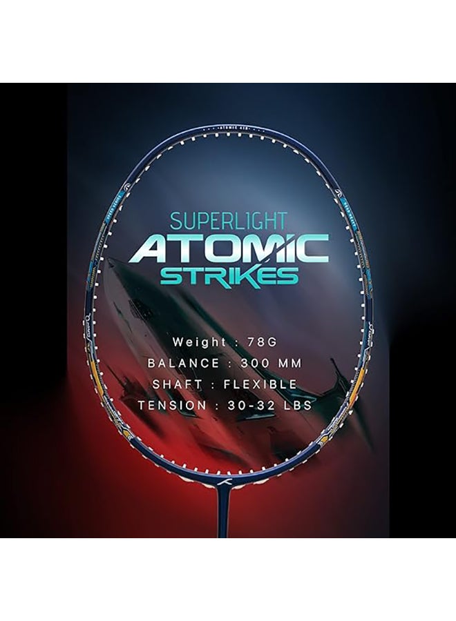 Atomic Air 78 Carbon Fibre Strung Badminton Racket with Full Racket Cover | For Intermediate Players | 78grams | Maximum String Tension - 32lbs