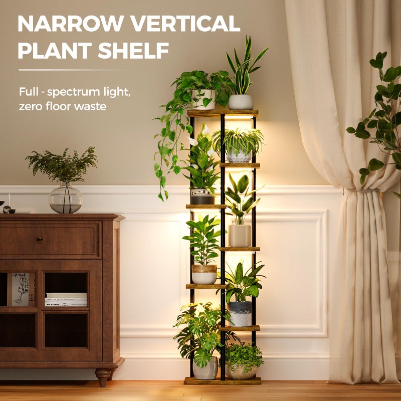 Bamworld Plant Stand with Grow Light for Indoor Plants Corner 7 Tier Metal Plant Shelf Wood Flower Stand for Home Living Room Decor Patio Decor - Image 5