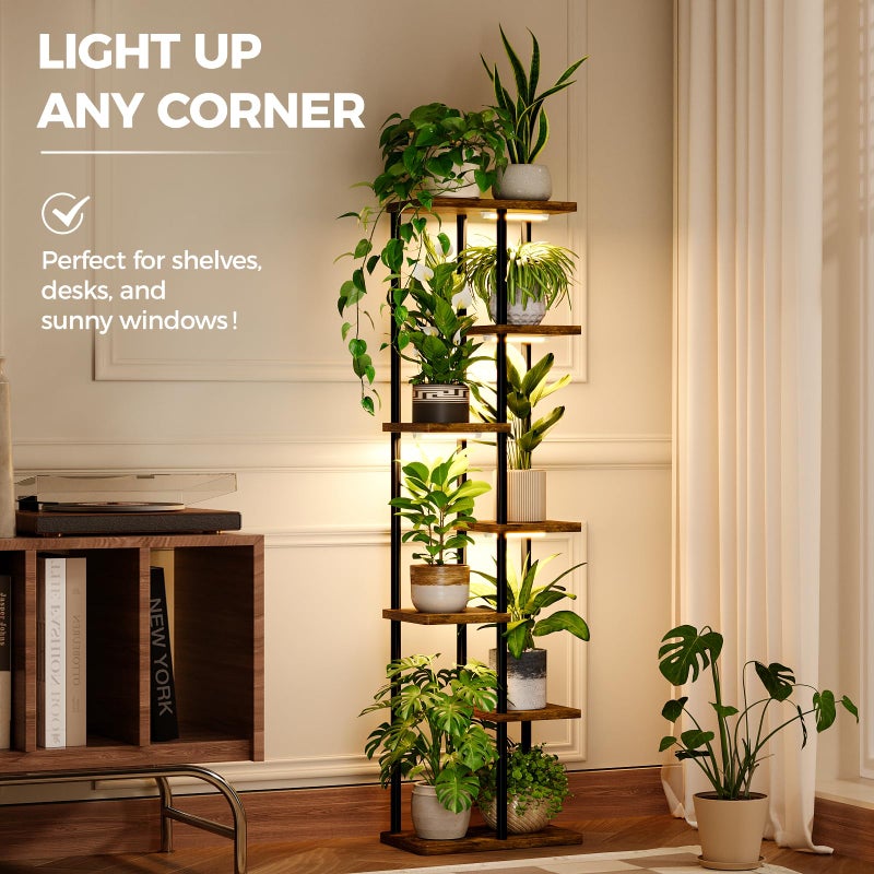 Bamworld Plant Stand with Grow Light for Indoor Plants Corner 7 Tier Metal Plant Shelf Wood Flower Stand for Home Living Room Decor Patio Decor - Image 4