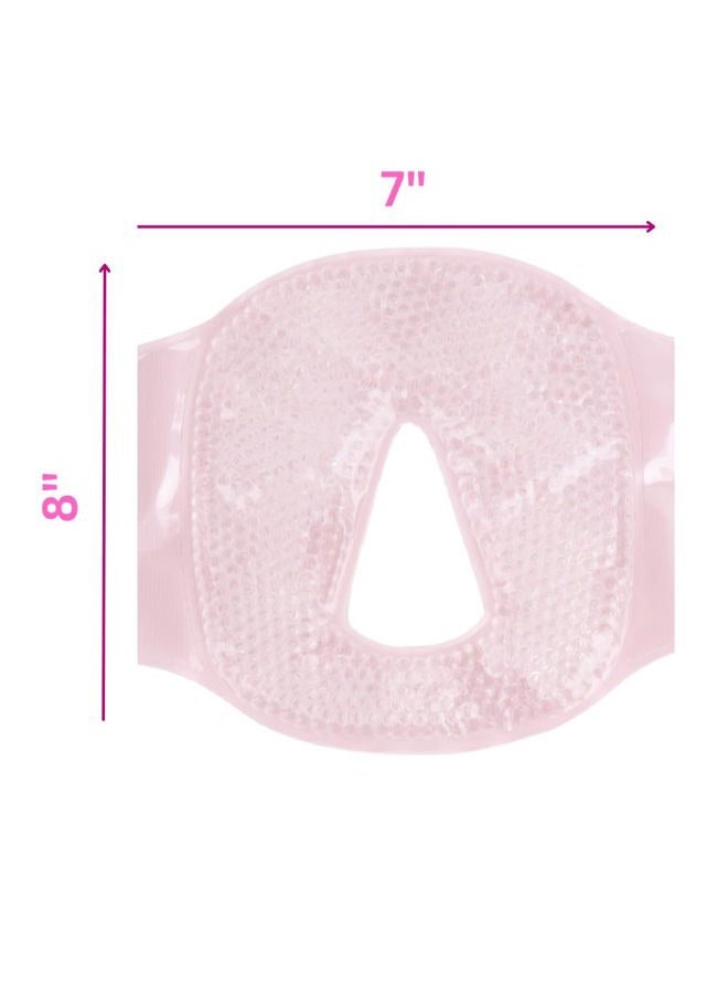 FOMI Hot and Cold Therapy Gel Bead Full Facial Mask Care | Ice Face Mask for Migraine Headache, Stress Relief | Reduces Eye Puffiness, Dark Circles | Fabric Back (Full Face w/o Eye Holes Pink) - Image 2