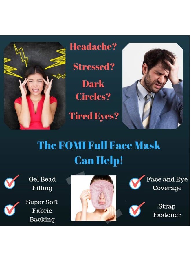 FOMI Hot and Cold Therapy Gel Bead Full Facial Mask Care | Ice Face Mask for Migraine Headache, Stress Relief | Reduces Eye Puffiness, Dark Circles | Fabric Back (Full Face w/o Eye Holes Pink) - Image 3