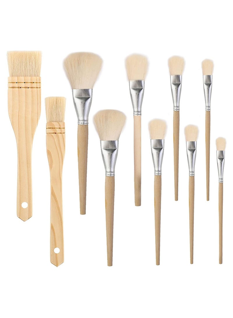 10 PCS Assorted Size Paint Brush Gilding Brush Gold Leaf Goat Hair Duster Flat Hake Brush Sweep Mops for Watercolor, Wash, Ceramic Pottery Painting, Metallic Foil Flakes Art Crafts Supplies - Image 1
