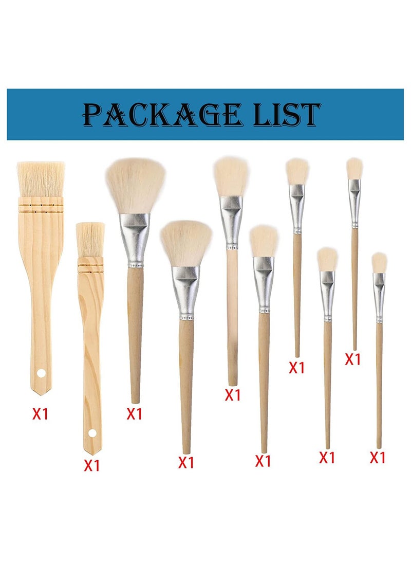 10 PCS Assorted Size Paint Brush Gilding Brush Gold Leaf Goat Hair Duster Flat Hake Brush Sweep Mops for Watercolor, Wash, Ceramic Pottery Painting, Metallic Foil Flakes Art Crafts Supplies - Image 2