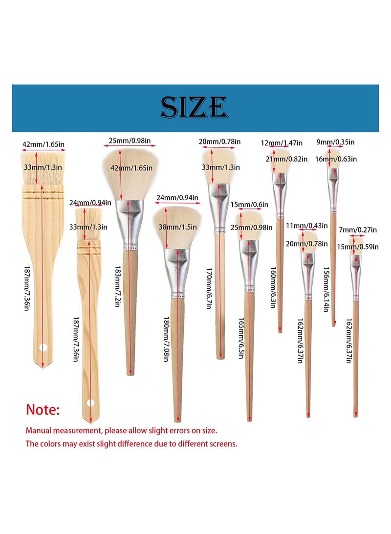 10 PCS Assorted Size Paint Brush Gilding Brush Gold Leaf Goat Hair Duster Flat Hake Brush Sweep Mops for Watercolor, Wash, Ceramic Pottery Painting, Metallic Foil Flakes Art Crafts Supplies - Image 3