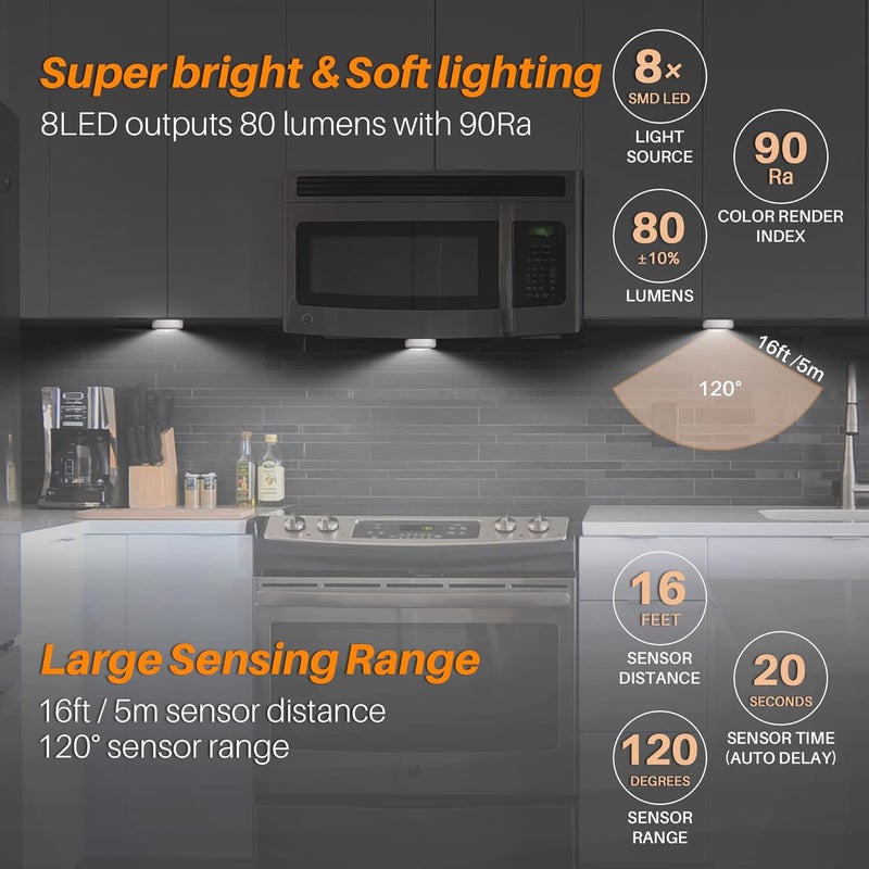 STAR-SPANGLED 3 Pack 3.1” Motion Sensor Lights Indoor AA Battery Operated, Stick on LED Puck Light for Closet, Stairs, Under Cabinet, Kitchen, Cool White - Image 3