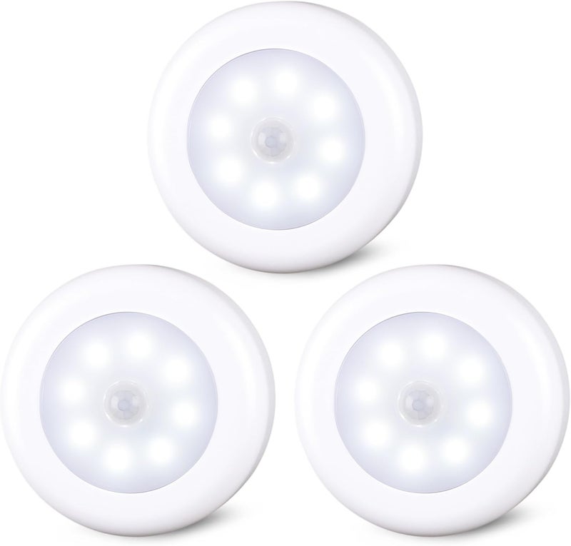 STAR-SPANGLED 3 Pack 3.1” Motion Sensor Lights Indoor AA Battery Operated, Stick on LED Puck Light for Closet, Stairs, Under Cabinet, Kitchen, Cool White - Image 1