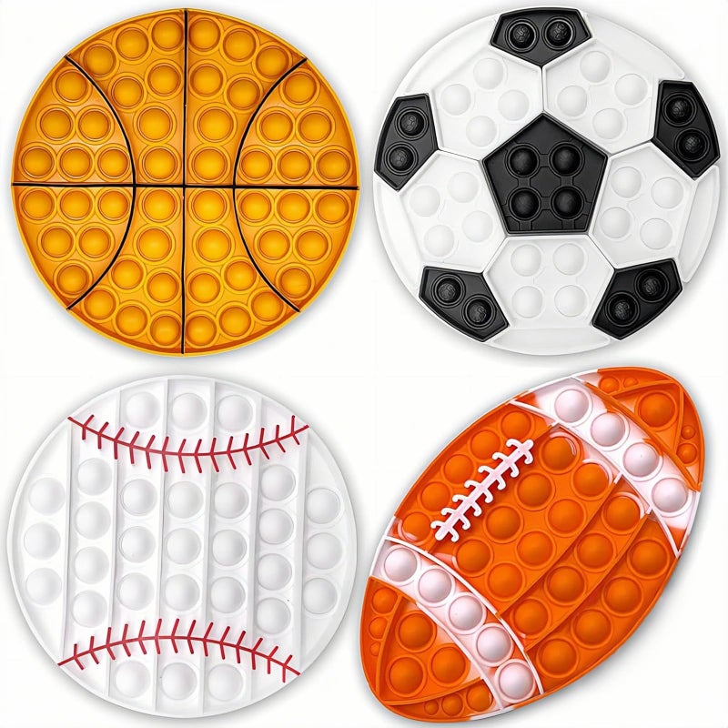 QETRABONE 4 Pcs Fidget Toys Sports Push Bubble Pop Fidget Sensory Toy Football Basketball Baseball Rugby Squeeze Toys Set for ADHD Autism Stress Relief Toy Gift - Image 2