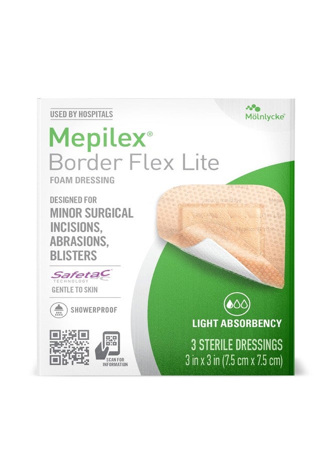 Mepilex ضمادات ميبيليكس بوردر فليكس لايت، مقاس 7.5 × 7.5 سم (3 × 3 بوصة)، ضمادات طبية عالية الجودة للجروح الجراحية البسيطة والخدوش والفقاعات، تدوم لعدة أيام - Image 1