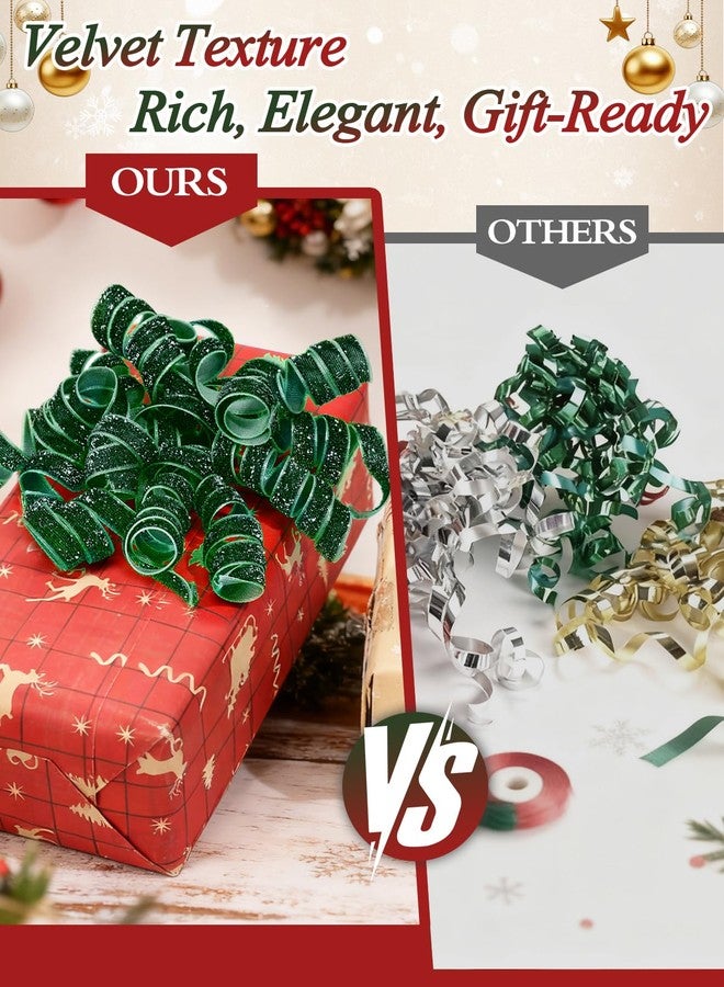 MADHOLLY 12Pcs 6.3" Self Adhesive Christmas Curly Bows for Gift Wrapping - Velvet Glitter Silver Gold Red Green Christmas Ribbon Bows for Holiday Presents, Gift Bags, Tree Wreath Decorations - Image 3
