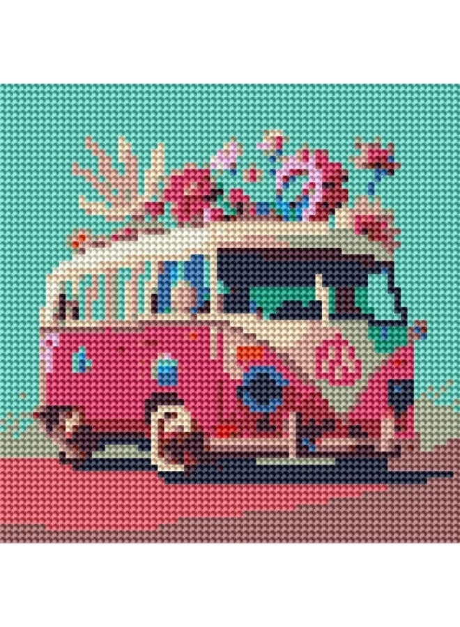 طقم رسم بالألماس خماسي الأبعاد، مناسب للأطفال والكبار، لتزيين الجدران، تصميم شاحنة كلاسيكية وردية، ألماس أكريليك، قماش لاصق بإطار خشبي، طقم فني مريح، 20×20 سم - Image 3