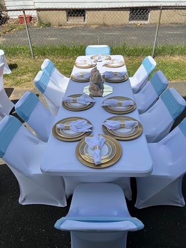 iEventStar غطاء كرسي سبانديكس iEventStar مع شريط مطاطي وقفل وزينة قوس لحفل الزفاف 10 قطع (أزرق فاتح) - Image 3