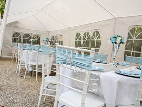 iEventStar غطاء كرسي سبانديكس iEventStar مع شريط مطاطي وقفل وزينة قوس لحفل الزفاف 10 قطع (أزرق فاتح) - Image 2