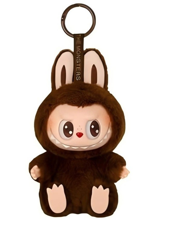 LABUBU Backpack And Key Pendant Cute Labub, Charming Plush Doll Pendant Hanging Key Ring Card Gift [Hidden Model] Qu Duoduo (Dark Brown) + Key Chain  - Image 1