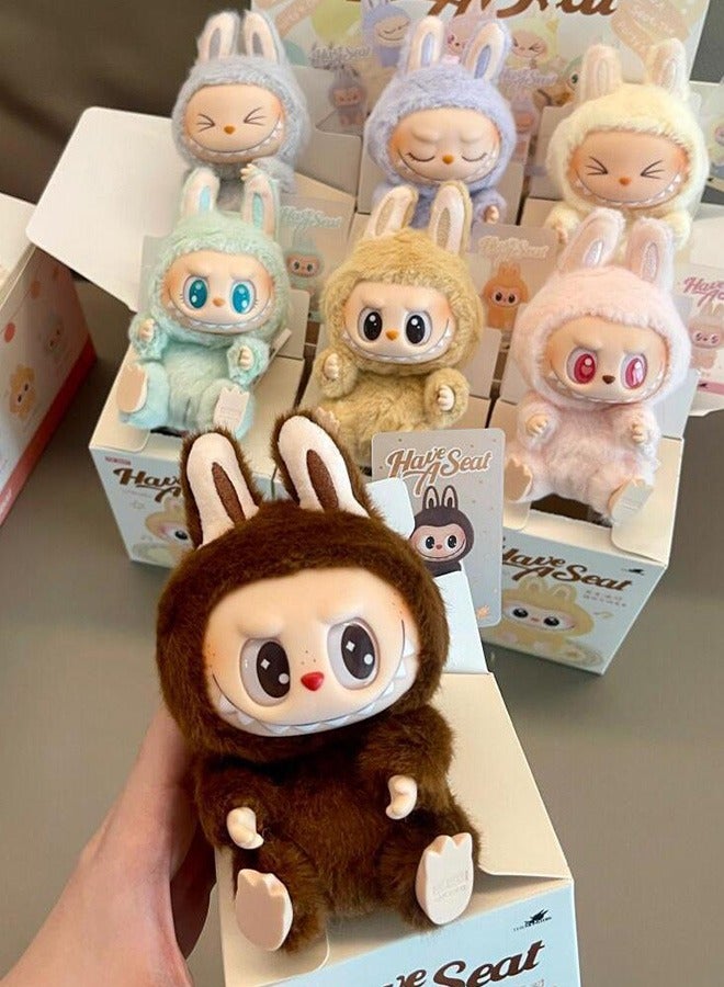 LABUBU Backpack And Key Pendant Cute Labub, Charming Plush Doll Pendant Hanging Key Ring Card Gift [Hidden Model] Qu Duoduo (Dark Brown) + Key Chain  - Image 3
