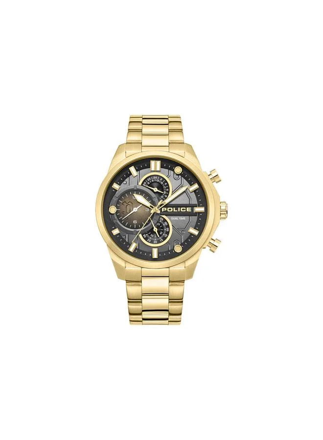 POLICE Reactor Black Dial Gold Stainless Steel Bracelet Multifunction Watch for Men - 46mm