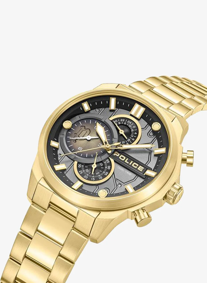 Police Reactor Black Dial Gold Stainless Steel Bracelet Multifunction Watch for Men - 46mm