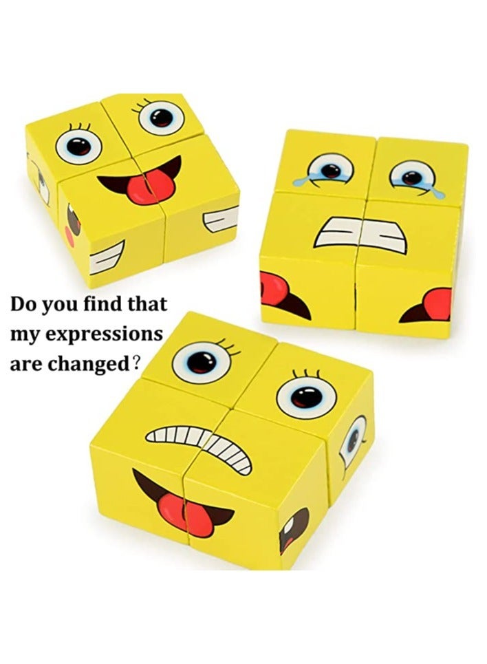 Expressions Matching Wooden Blocks Toy, Face Changing Magic CubeEducational Puzzle Games,Cube Building Block Toy 2 people PK - Image 5