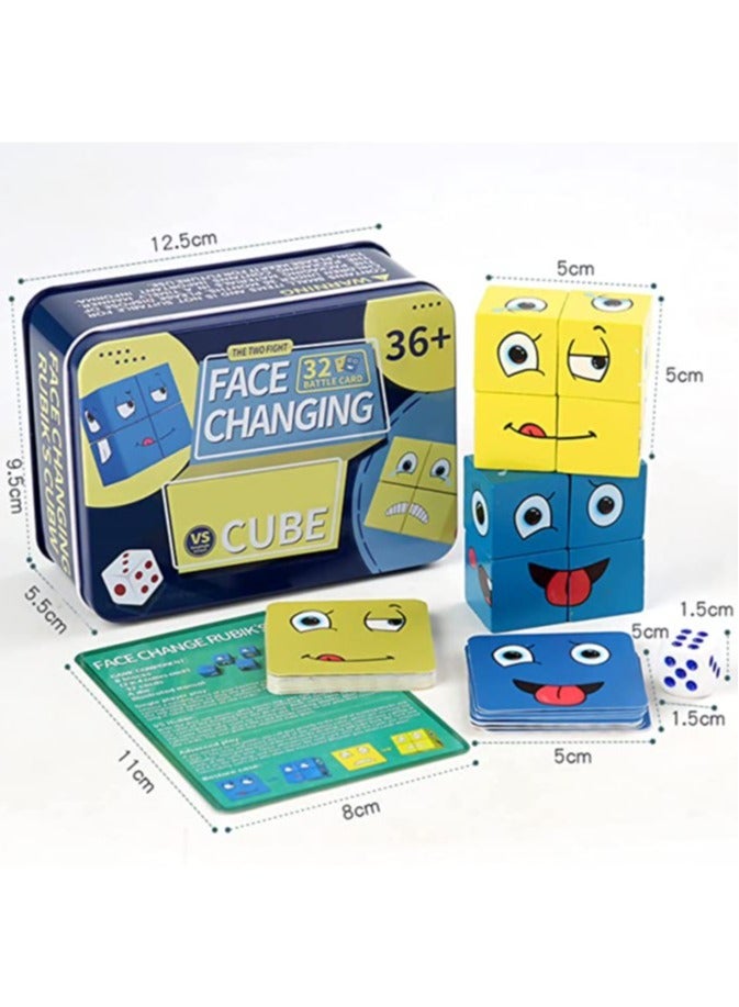 Expressions Matching Wooden Blocks Toy, Face Changing Magic CubeEducational Puzzle Games,Cube Building Block Toy 2 people PK - Image 4