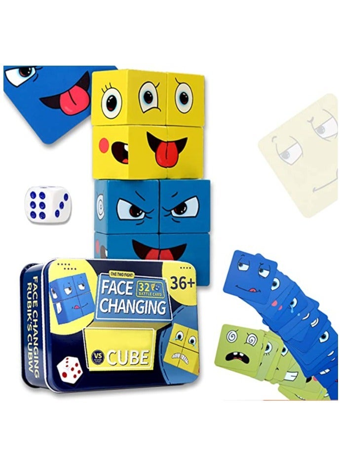 Expressions Matching Wooden Blocks Toy, Face Changing Magic CubeEducational Puzzle Games,Cube Building Block Toy 2 people PK - Image 1
